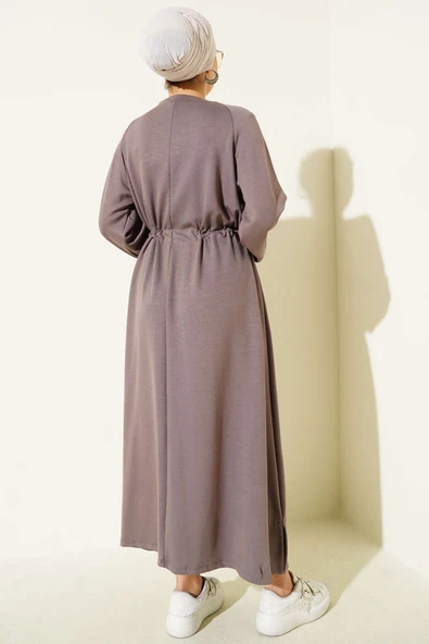 Loyşa Bel Tünel Detaylı Elbise Vizon - Resim 3