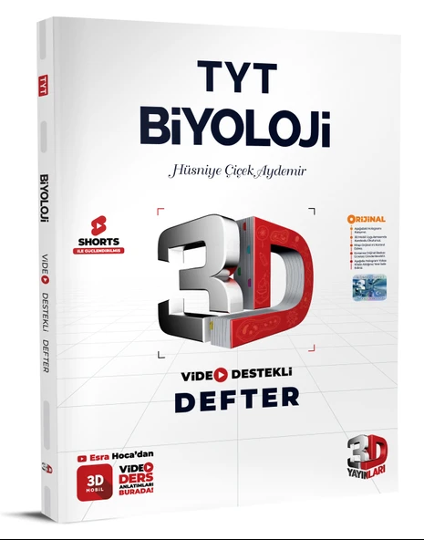 3D Yayınları Sınav Hazırlık TYT Video Destekli Defter VDD Biyoloji 2025 2026 Yeni Baskı Sezon ürün görseli