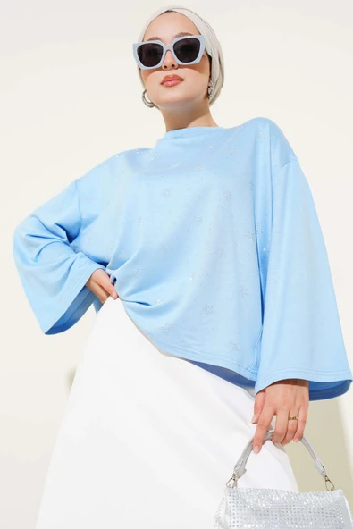 Loyşa Mini Yıldız Taşlı Bluz Mavi ürün görseli