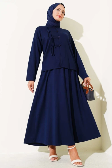 Loyşa Brit Düğmeli Etekli İkili Takım Lacivert ürün görseli 1