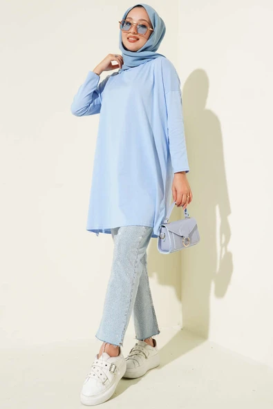 Yan Yırtmaçlı Basic Tunik Bebe Mavi - Resim 2