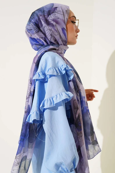 Lilyum Desen Ebruli Şal Mor - Resim 3