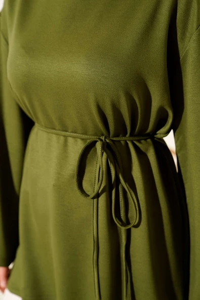 Loyşa Geniş Kollu İp Kuşaklı Tunik Haki - Resim 4