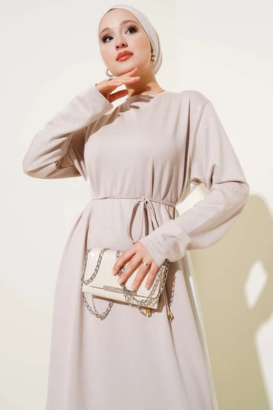 Garnili İp Kuşaklı Loyşa Elbise Taş - Resim 2