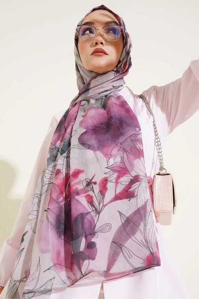 Lilyum Desen Ebruli Şal Gül Kurusu ürün görseli 1