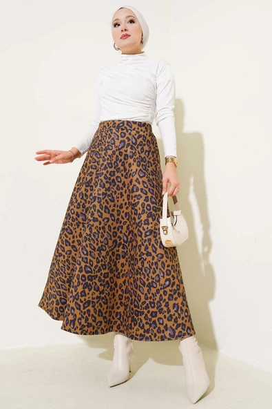 Leopar Desen Scuba Etek Taba - Resim 2