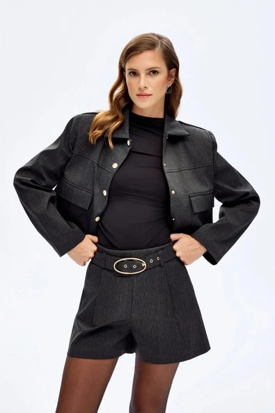 Quzu Kemer Tokalı Kadın Şort - Resim 3