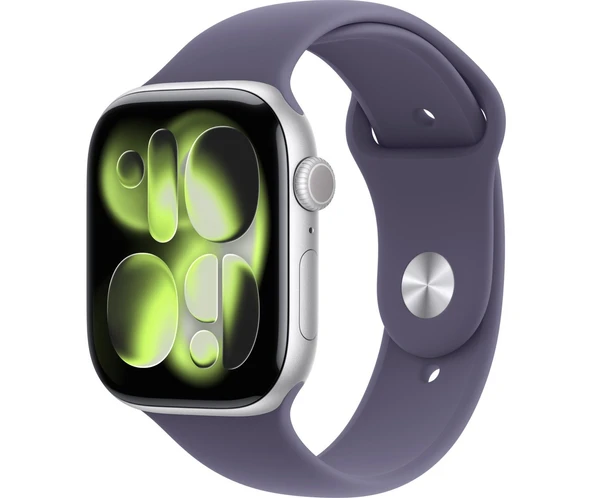 Apple Watch Seri 11  46 mm Gümüş rengi Alüminyum kasa ve Sis moru Spor kordon - S/m - Resim 3