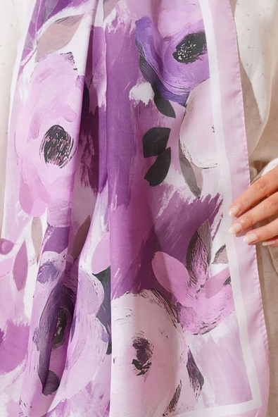 Retro Rose Desen Şal Menekşe - Resim 4