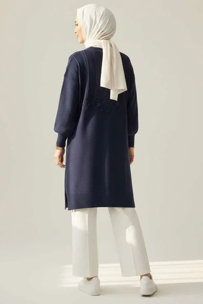 Kabartma Desen Yumoş Triko Tunik Lacivert - Resim 3