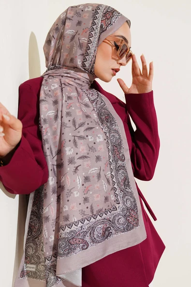 Mini Yaprak Desenli Şal Vizon - Resim 2