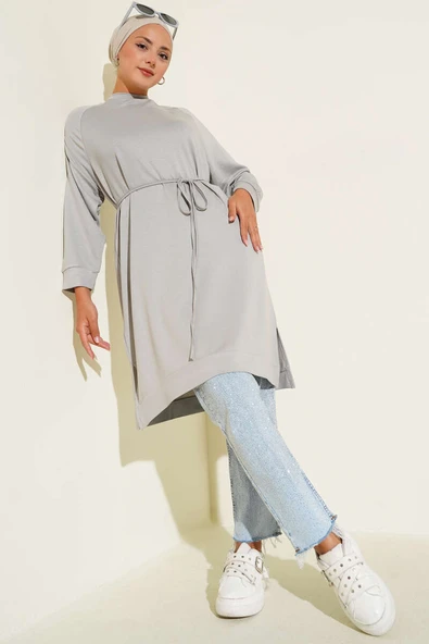 Loyşa İp Kuşaklı Uzun Tunik Gri - Resim 2