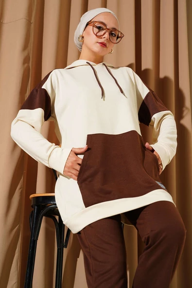 Armalı İki İpli Kapşonlu İkili Takım Kahve - Resim 2