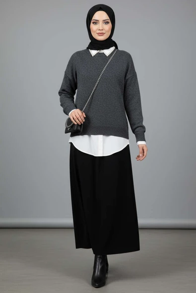 Salaş Yumoş Triko Kazak Füme - Resim 2