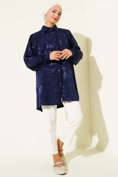 Jakar Fırça Desenli Gömlek Lacivert - Resim 2