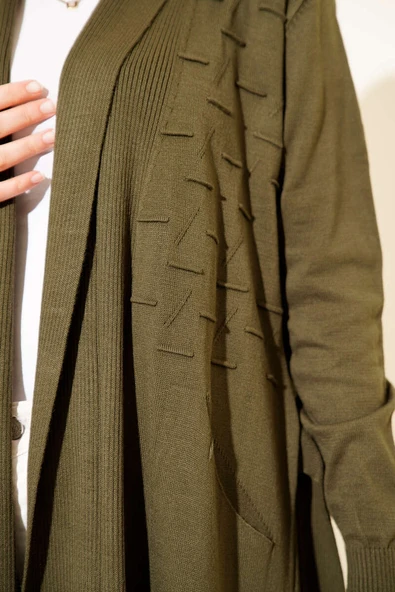 Yandan Dikişli Bağcıklı Hırka Haki - Resim 4