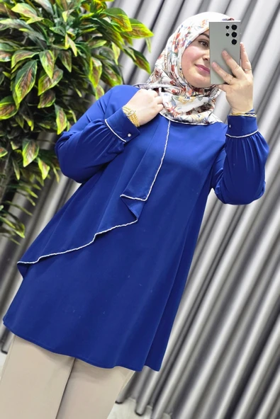 Kadın Tesettür Giyim Büyük Beden Taşlı Abiye Tunik - Resim 8