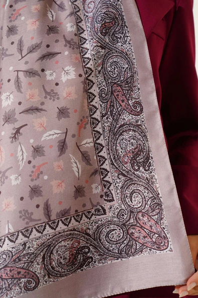 Mini Yaprak Desenli Şal Vizon - Resim 4