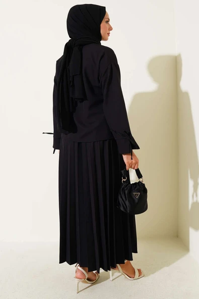 Piliseli Bilek İpli Dabıl Etekli Takım Siyah - Resim 3