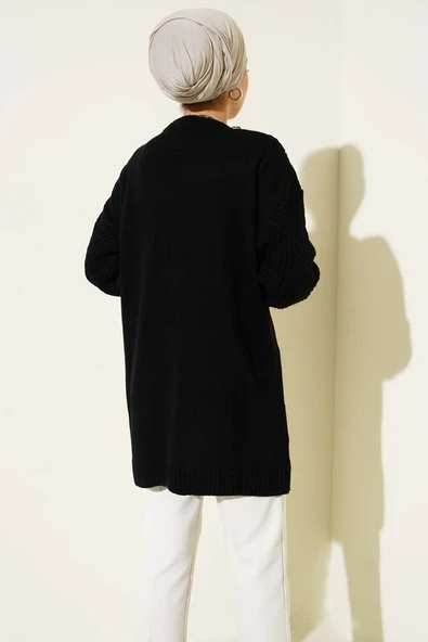 Çizgi Baklava Desen Triko Tunik Siyah - Resim 3