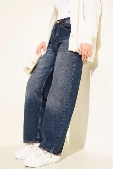 Paça Püskül Detaylı Baggy Pantolon Koyu Mavi - Resim 2