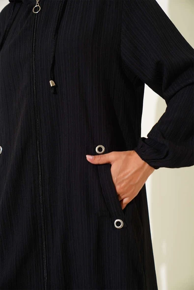 Kapüşonlu Cepli Ağaç Kabuğu Kap Siyah - Resim 4