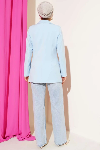 Cep Kapaklı Tek Düğmeli Blazer Ceket Bebe Mavi - Resim 3