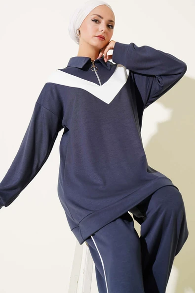 Loyşa Fermuarlı V Şeritli İkili Takım Füme ürün görseli 1