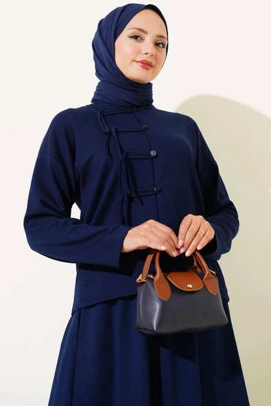 Loyşa Brit Düğmeli Etekli İkili Takım Lacivert - Resim 2