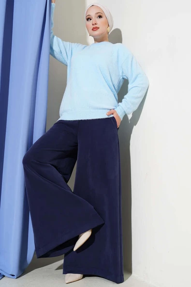 Basic Bisiklet Yaka Sakallı Kazak Mavi - Resim 2