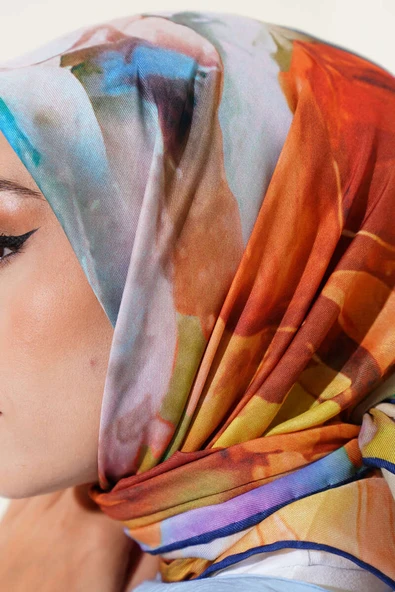 Karışık Ebruli Eşarp Lacivert - Resim 4