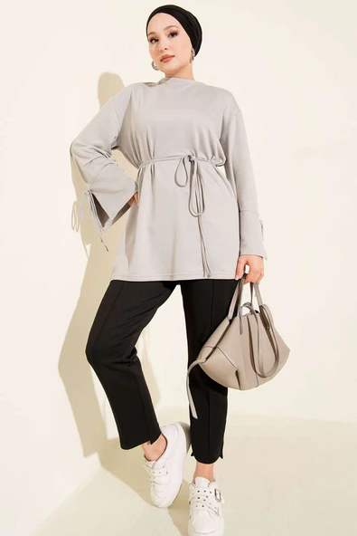 Loyşa Bilek İp Bağlamalı Tunik Gri - Resim 2