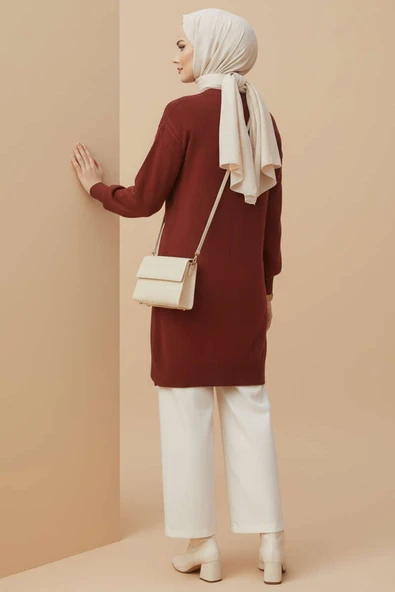 Kabartma Desen Yumoş Triko Tunik Bordo - Resim 3