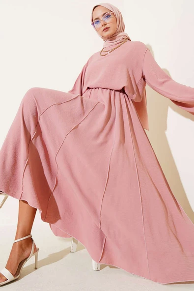 Ters Dikiş Detaylı Etekli İkili Takım Gül Kurusu ürün görseli 1