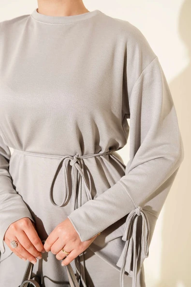 Loyşa Bilek İp Bağlamalı Tunik Gri - Resim 4