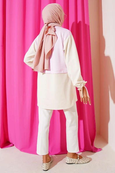 Bilekleri Tünelli Garnili Tunik Pembe - Resim 3