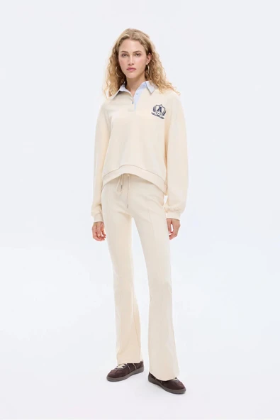 Quzu Gömlek Yakalı Önü Düğmeli Kadın Sweatshirt - 3