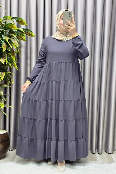 Kadın Tesettür Giyim 5 Katlı Endonezya Krebi Elbise - Resim 4