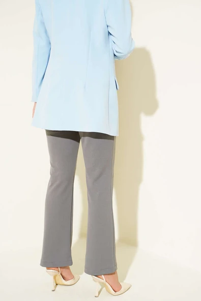 Çımalı Bel Düğmeli Pantolon Füme - Resim 3