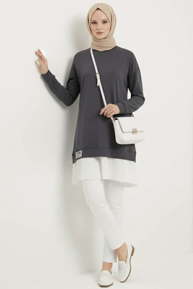 Armalı Alt Eteği Piliseli Tunik Füme ürün görseli 1