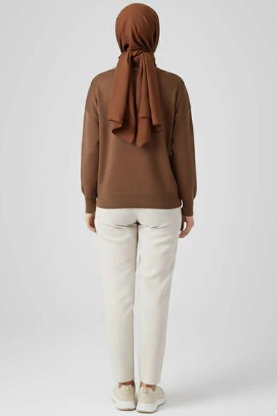 Fiyonk İşlemeli Triko Kazak Latte - Resim 2