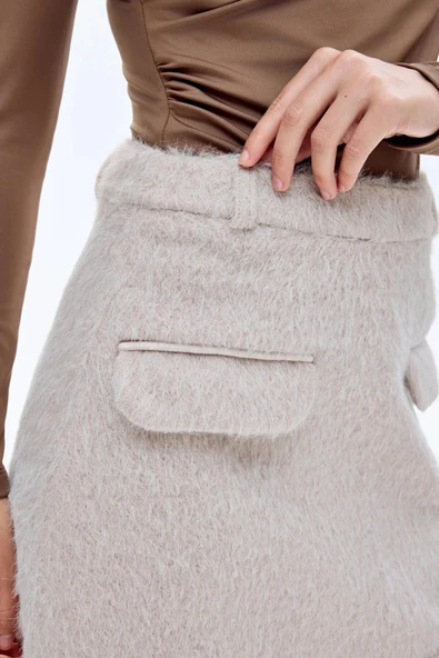 Quzu Cep Detaylı Mini Etek - Resim 3