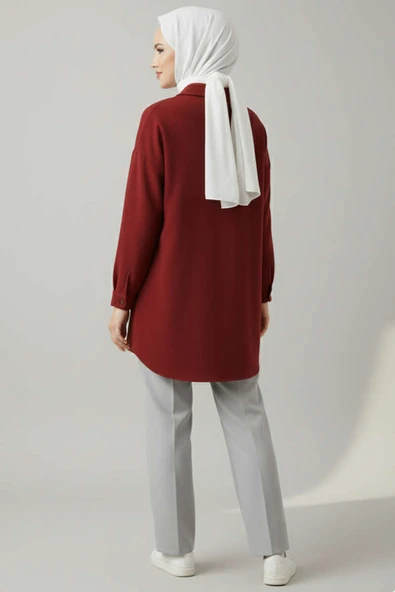 Metal Çıtçıtlı Ceket Bordo - Resim 3