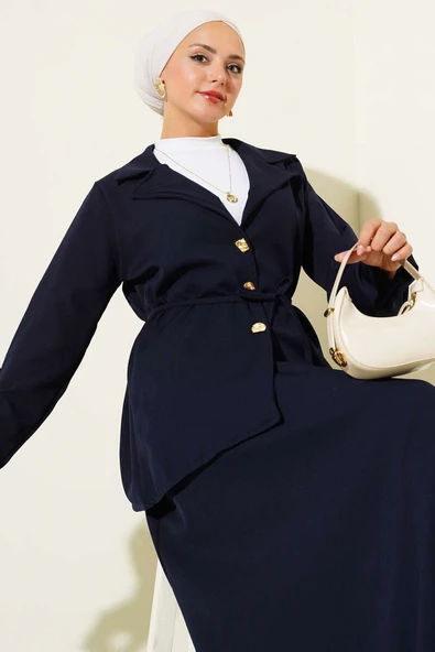 Kruvaze Yaka Gold Düğmeli Dabıl İkili Takım Lacivert - Resim 2