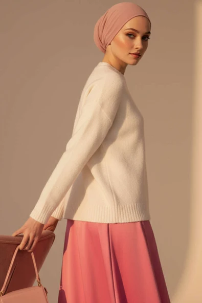 Bisiklet Yaka Yumoş Triko Kazak Beyaz - Resim 2