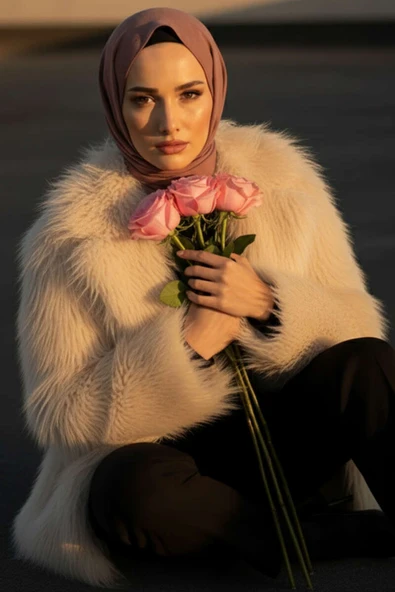 Kruvaze Yaka Kürklü Mont Bej ürün görseli 1