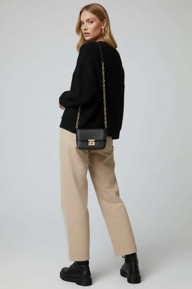 Düğme Detaylı Cepli Triko Hırka Siyah - Resim 3