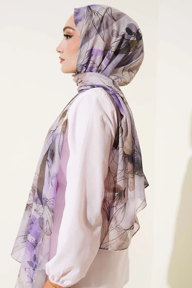 Lilyum Desen Ebruli Şal Lila - Resim 3