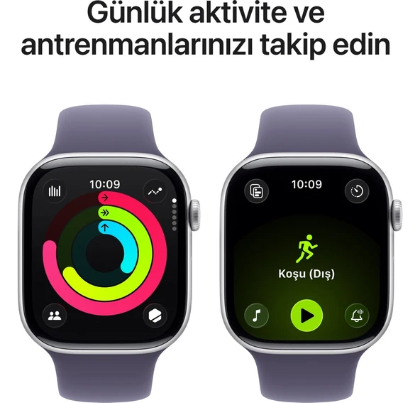 Apple Watch Seri 11 Gps, 46 mm Gümüş rengi Alüminyum kasa ve Sis moru Spor kordon - M/l - Resim 5
