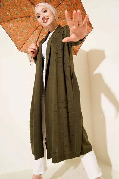 Yandan Dikişli Bağcıklı Hırka Haki ürün görseli